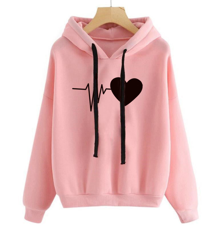 S4R-Heart Print Streetwear Hoodies Women Sweatshirt Spring Autumn Long Sleeve Hoodie Clothes