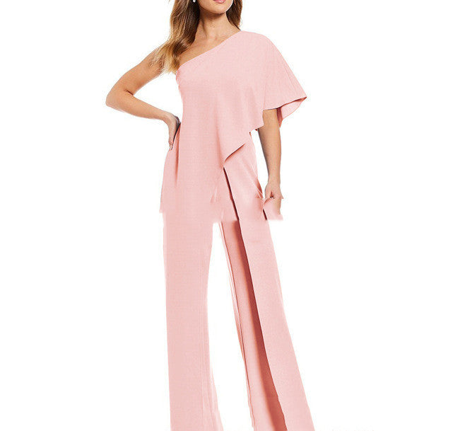 S4R-Women's New European And American Slanted Shoulder Dresses Jumpsuit