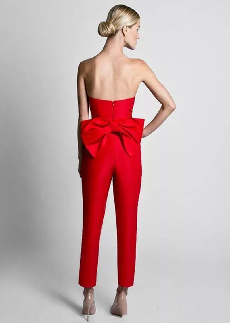 S4R-Red Jumpsuit Evening Dresses With