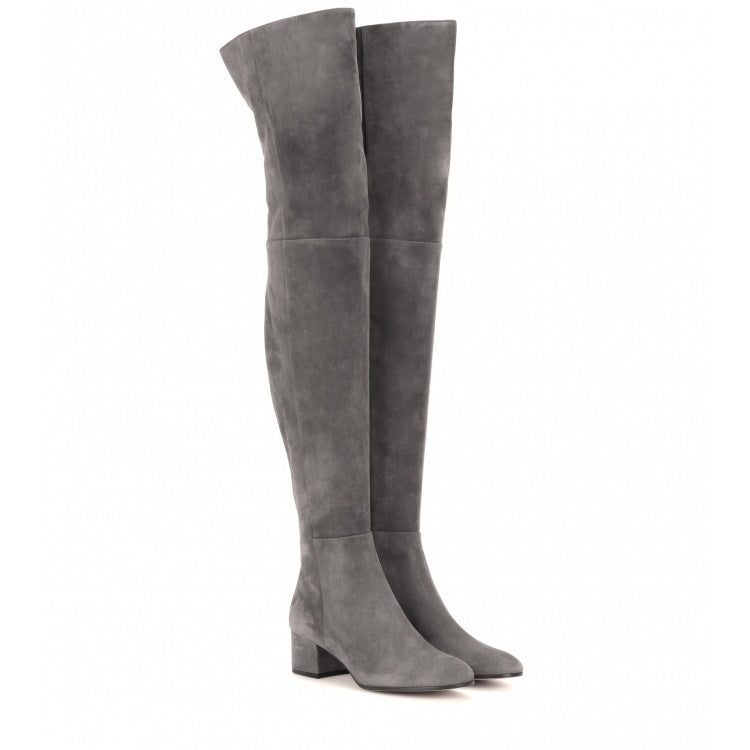 S4R-Thigh High Flat Boots Over the Knee Boots Gray Women's Boots High Boots