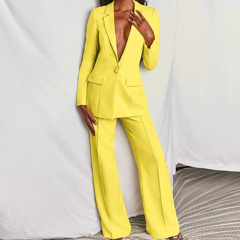 S4R-2 Piece Set Spring Elegant Solid Long Sleeve Blazer Suit And Pants For Women Autumn Classic OL Street Outfit