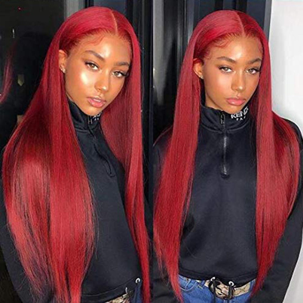 S4R-Burgundy Lace Front Human Hair Wigs Red Human Hair Wig