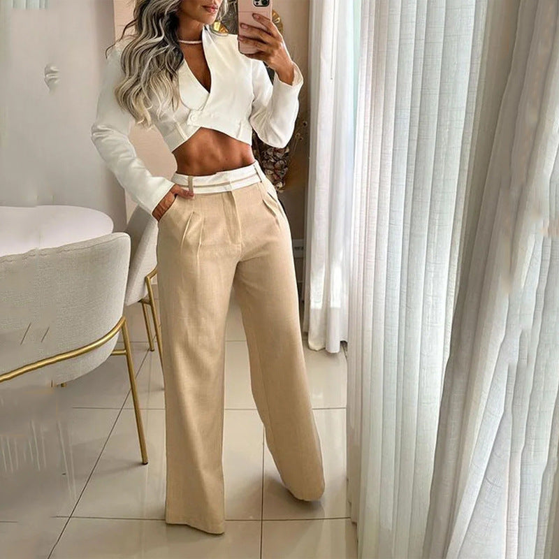 S4R-V Neck Midriff Outfit Long Sleeve High Waist Suit