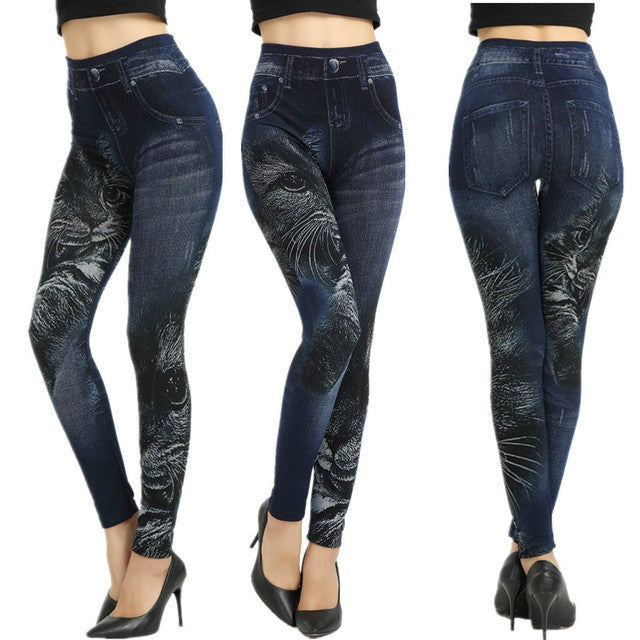 S4R-Women Leggings Plus size Faux Denim Jeans Leggings