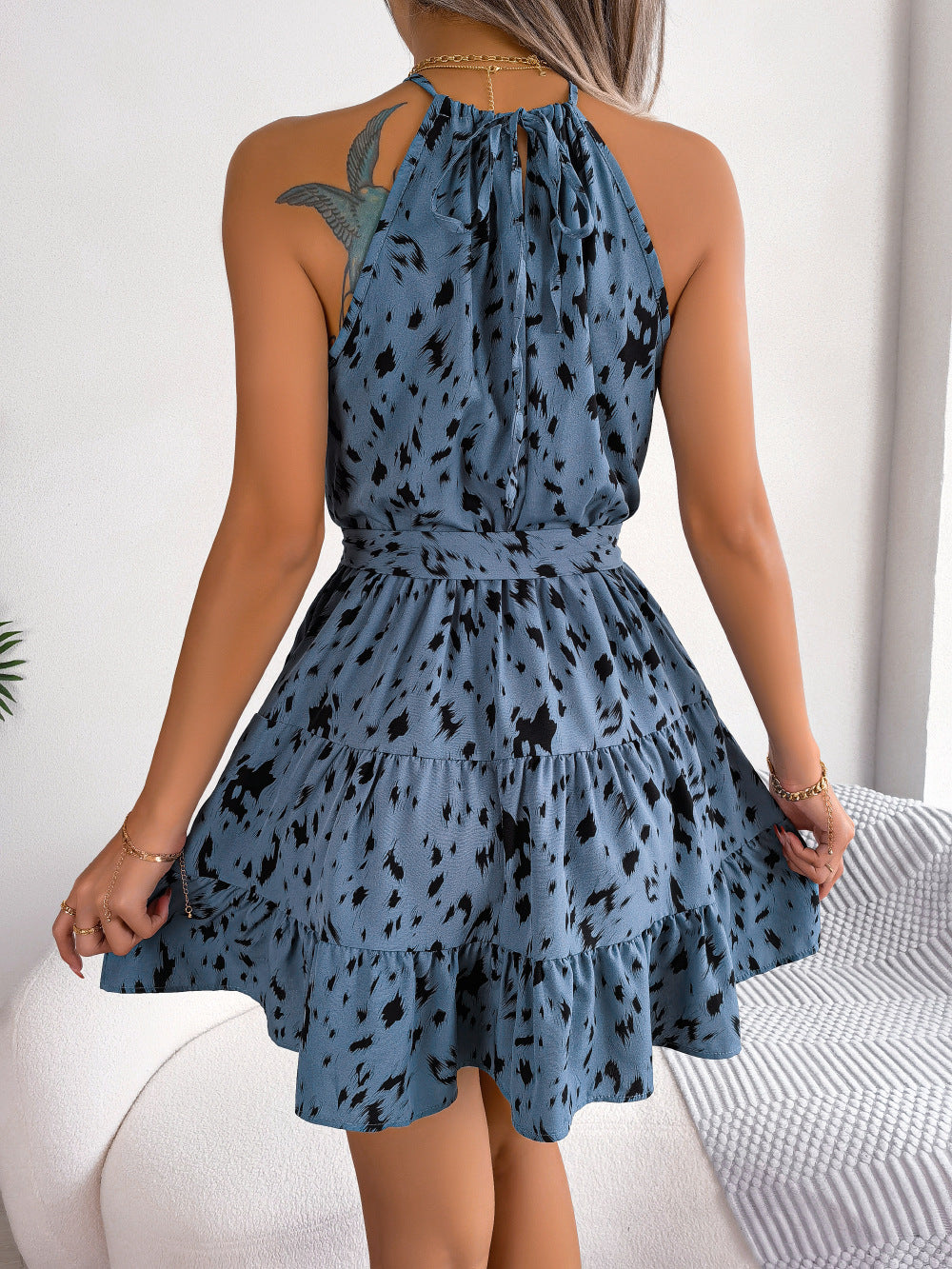 S4R-Casual Leopard Print Ruffled Swing Dress Summer Fashion Beach Dresses Women
