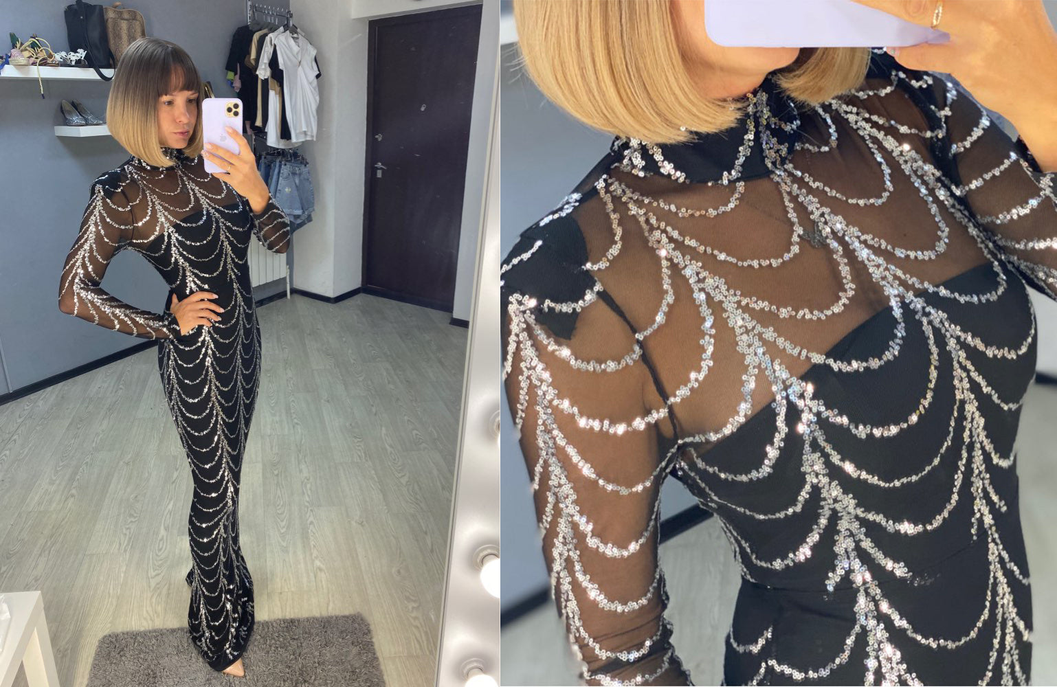 Sequins Women Maxi Dress Long Sleeve Female Party Dresses
