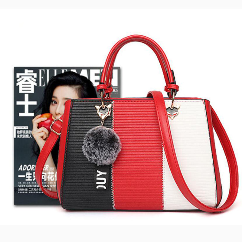 S4R-Women Hairball Ornaments Totes Patchwork Handbag Party Purse Ladies Messenger Crossbody Shoulder Bags Women Handbags