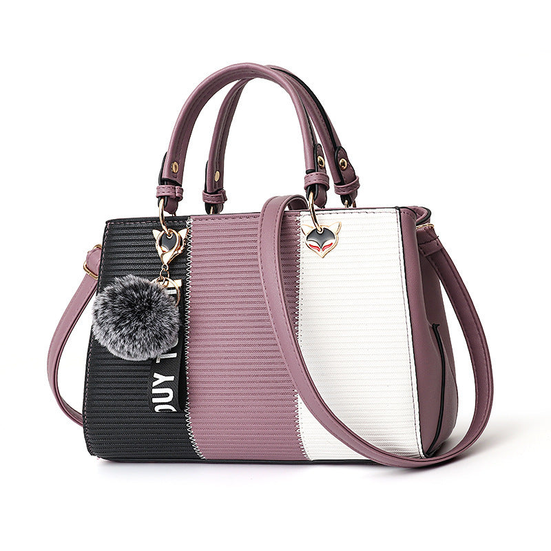 S4R-Women Hairball Ornaments Totes Patchwork Handbag Party Purse Ladies Messenger Crossbody Shoulder Bags Women Handbags