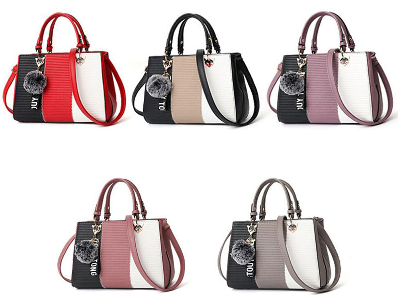 S4R-Women Hairball Ornaments Totes Patchwork Handbag Party Purse Ladies Messenger Crossbody Shoulder Bags Women Handbags