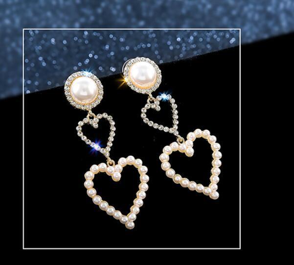 S4R-Pearl Rhinestone Drop Earrings
