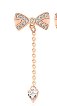 S4R-Sterling Silver Bowknot Tassel Simple Stud Earrings