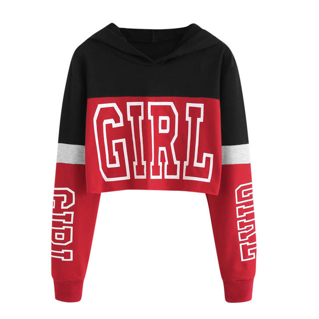 S4R-Crop Top Hoodie Sweatshirt Hoodies Women Patchwork Lett