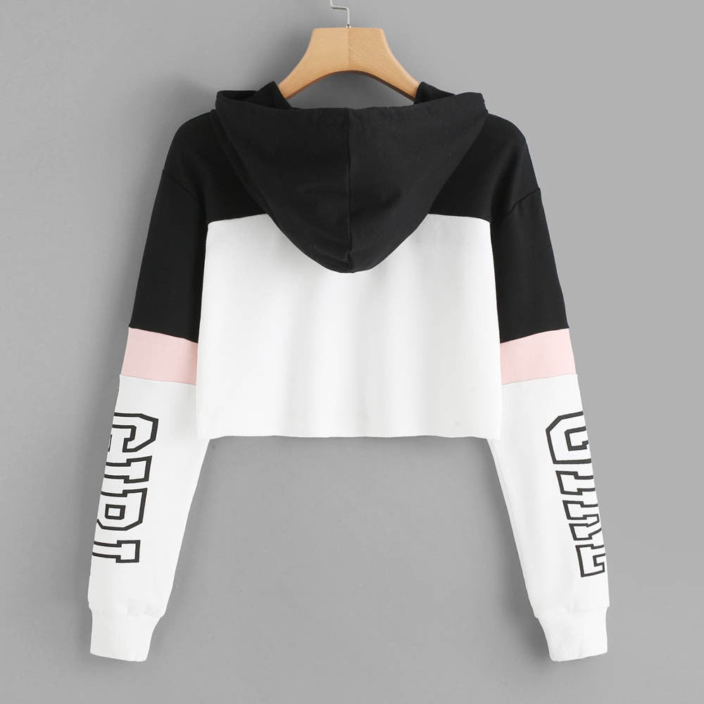 S4R-Crop Top Hoodie Sweatshirt Hoodies Women Patchwork Lett