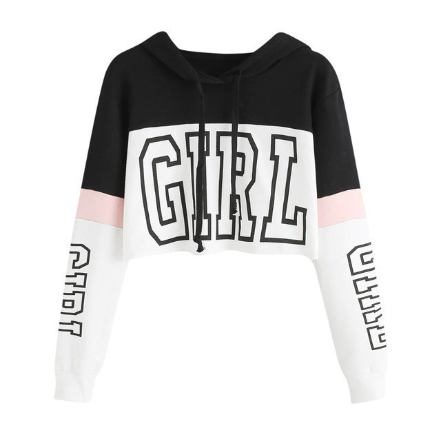 S4R-Crop Top Hoodie Sweatshirt Hoodies Women Patchwork Lett