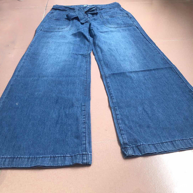 S4R-Jeans Lace-up Washed Denim Wide Leg Pants