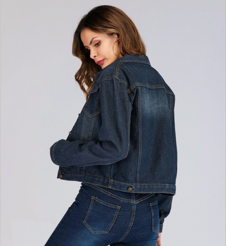 S4R-Women's Slim Denim Jacket Women's Short Loose Jacket Denim Jacket