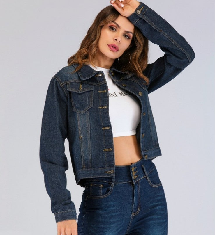 S4R-Women's Slim Denim Jacket Women's Short Loose Jacket Denim Jacket