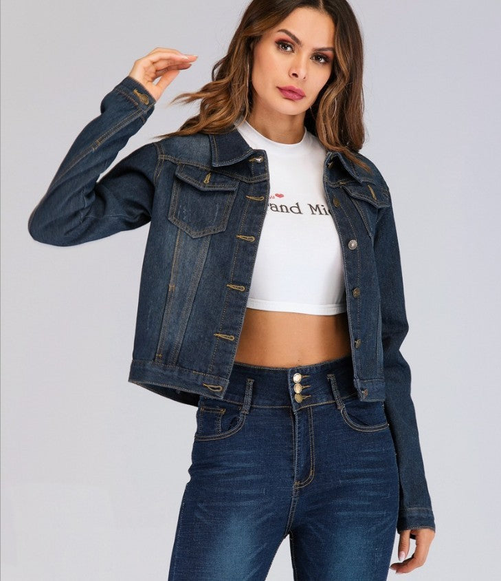 S4R-Women's Slim Denim Jacket Women's Short Loose Jacket Denim Jacket