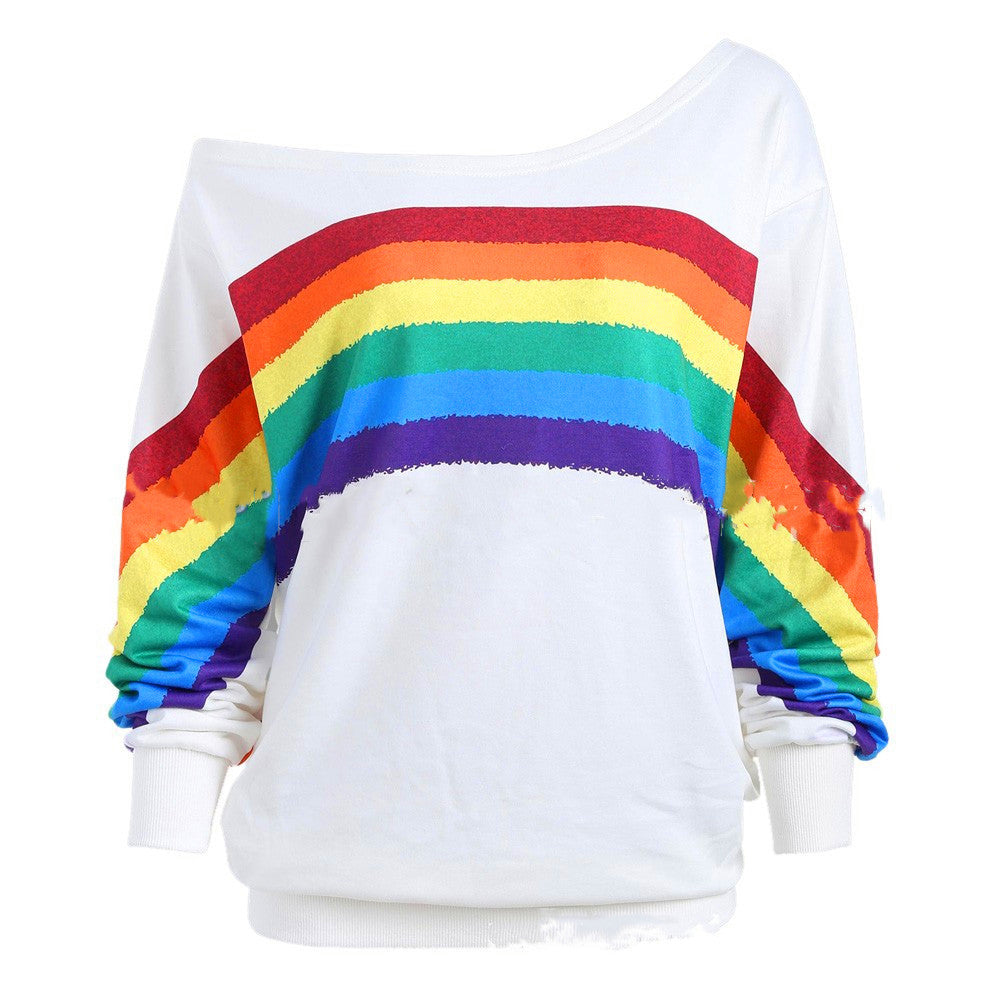 S4R-Rainbow Print Hoodies Pullover Loos