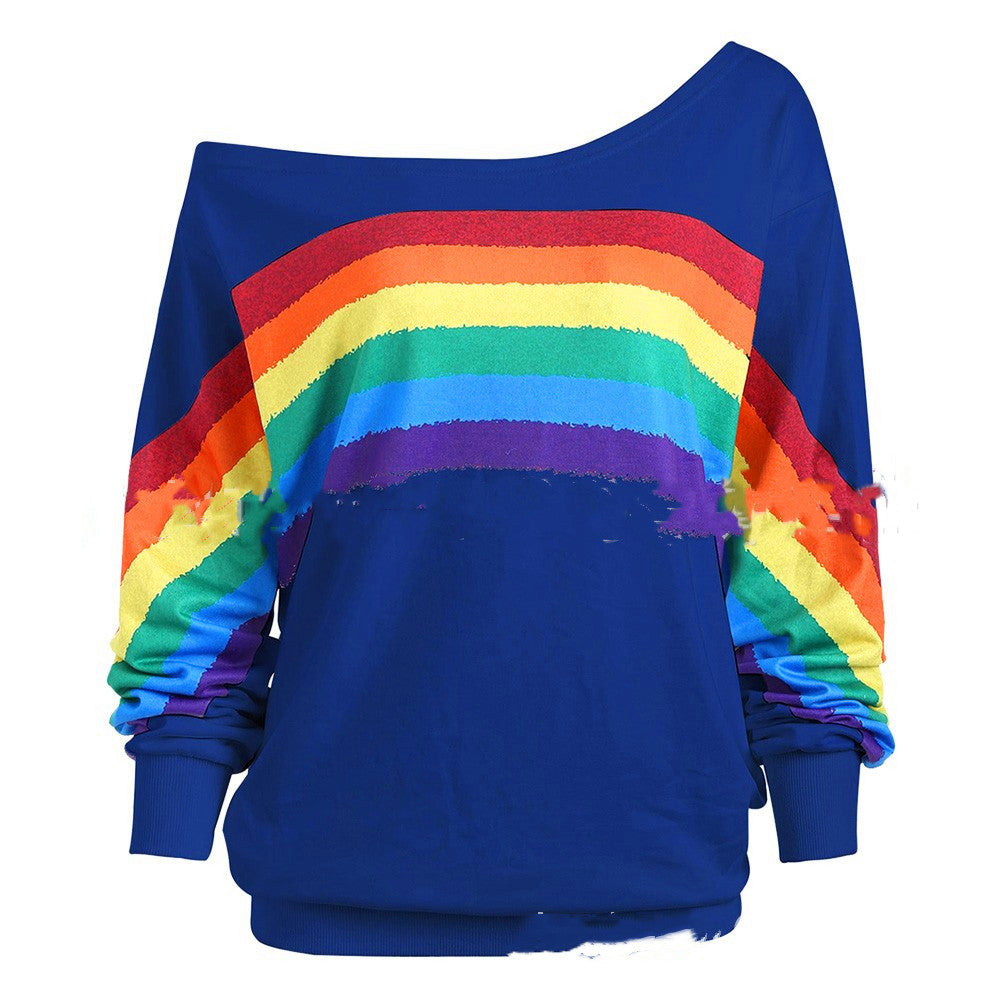 S4R-Rainbow Print Hoodies Pullover Loos