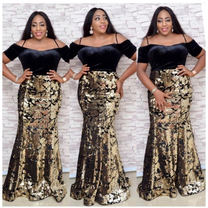 S4R-African Fashion Party Dress Sequined Sexy Evening Dresses