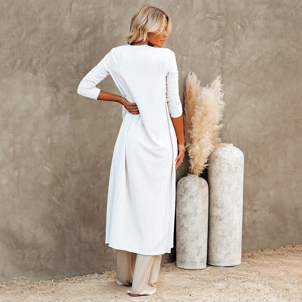 S4R-Loose Long Cardigan Five Solid Color Cotton Sweaters