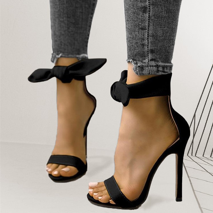 S4R-Womens Sandals Shoes Suede High Heel Ankle Strap Big Bowknot