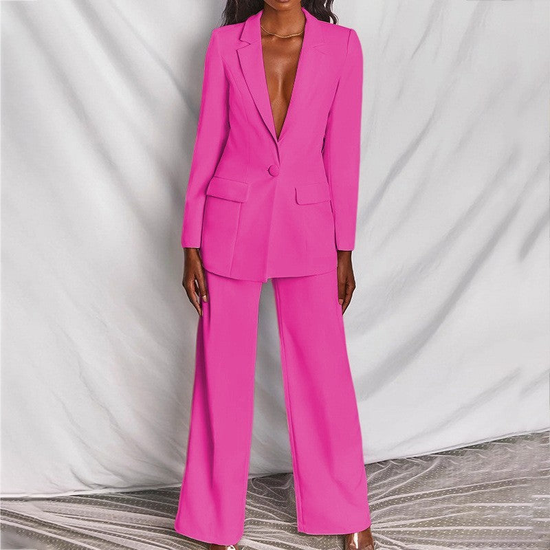 S4R-2 Piece Set Spring Elegant Solid Long Sleeve Blazer Suit And Pants For Women Autumn Classic OL Street Outfit