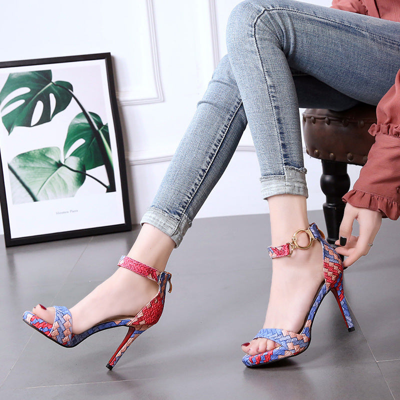 S4R-Colorblock fine heel women's shoes