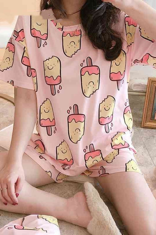 S4R-ShorT Sleeve Cute Sleepwear Homewear
