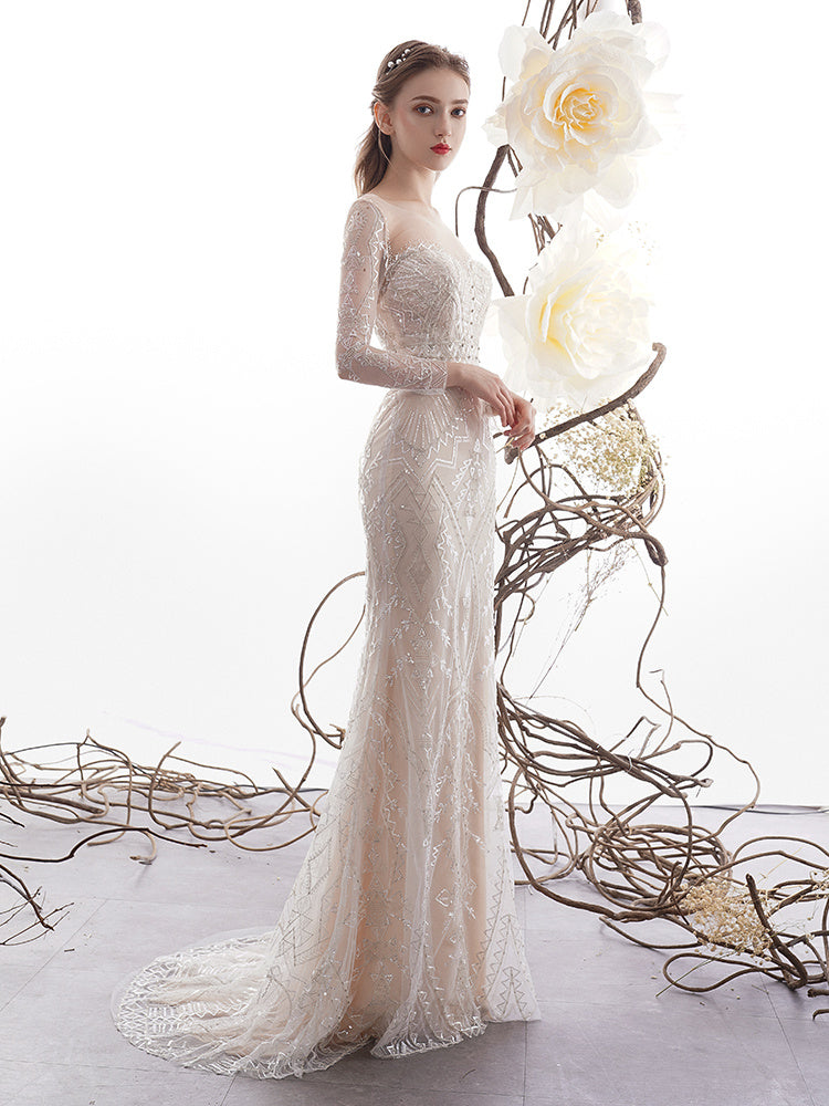 S4R-Women's Fashion Fishtail Long Sleeve Wedding Dresses