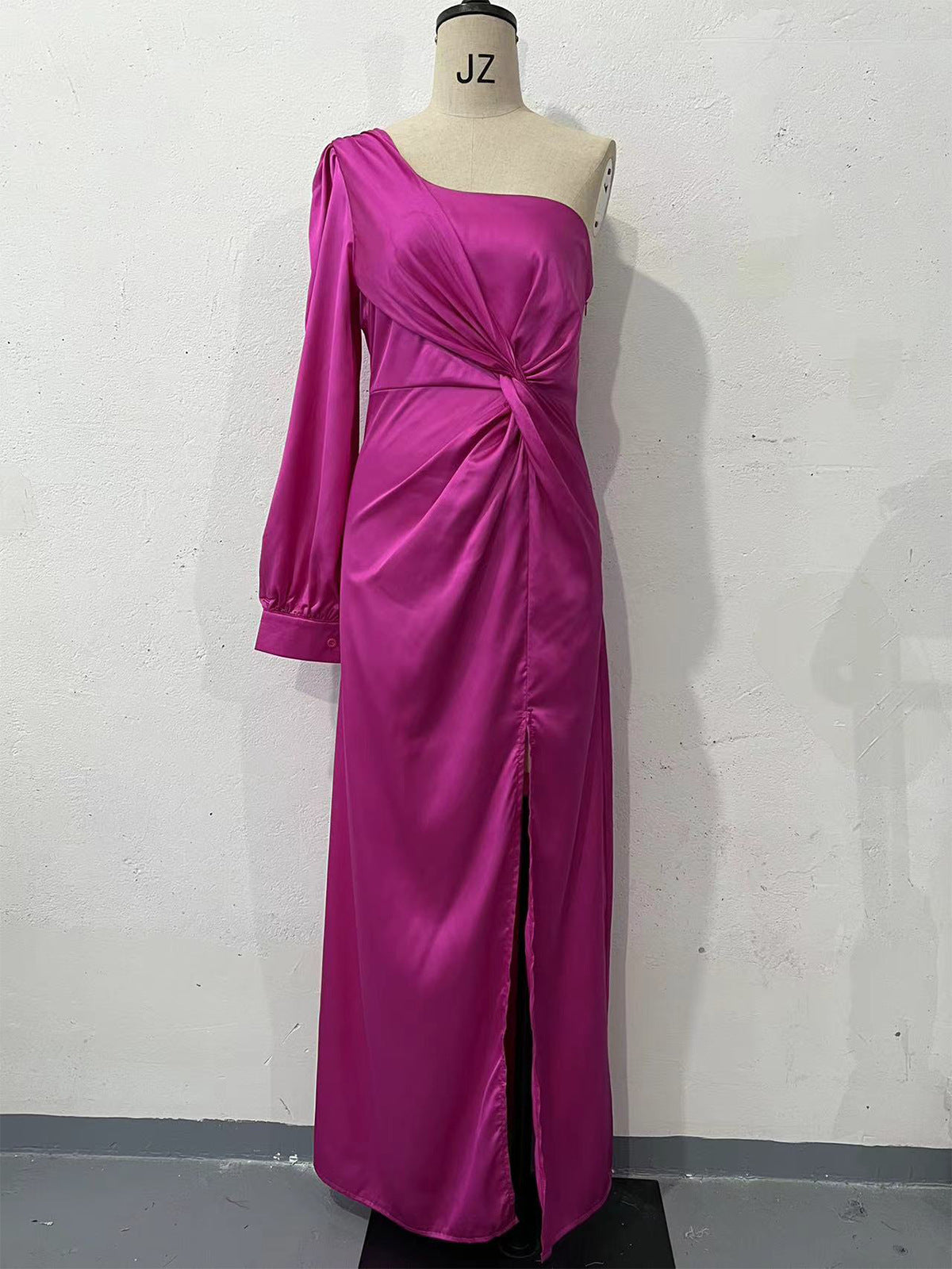 S4R-Women's One-shoulder Split Dress Ins Fashion Long-sleeved Slim Long Dresses Party Evening Clothing