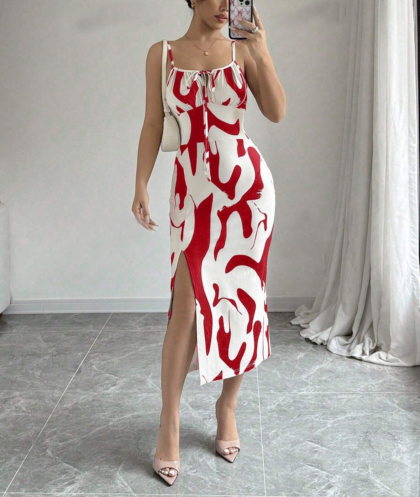 S4R-Summer Printed Suspender Split Dress Fashion Slim Lace-up Long Dresses For Women Clothing