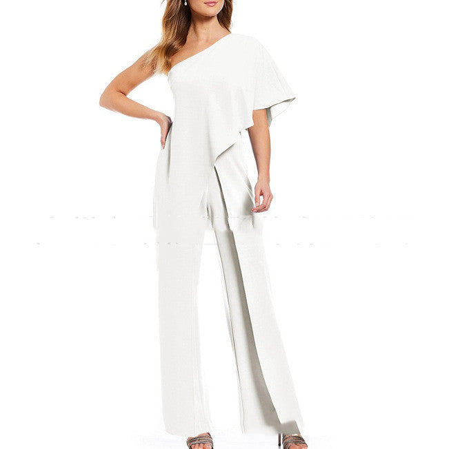 S4R-Women's New European And American Slanted Shoulder Dresses Jumpsuit