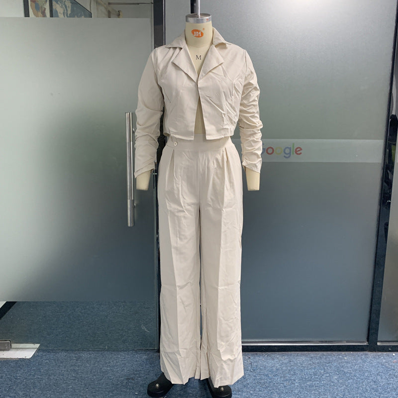 S4R-Women's Suit Autumn New Solid Color Loose Trousers Two-piece Set