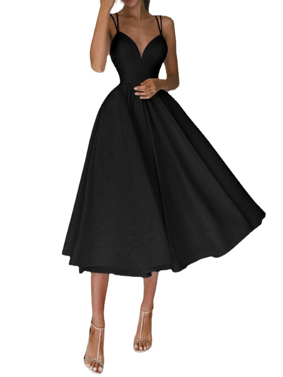 S4R-Sexy V-neck Suspender Dress Summer Fashion A-Line Long Dresses For Women