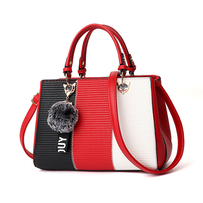 S4R-Women Hairball Ornaments Totes Patchwork Handbag Party Purse Ladies Messenger Crossbody Shoulder Bags Women Handbags