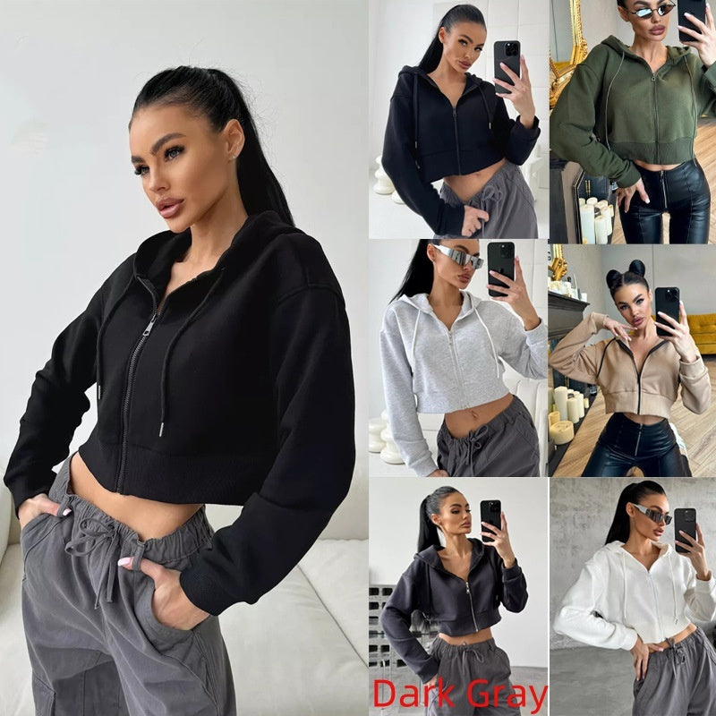 S4R-Fashion Hoodies Zipper Hooded Drawstring Short Long Sleeve Sweater