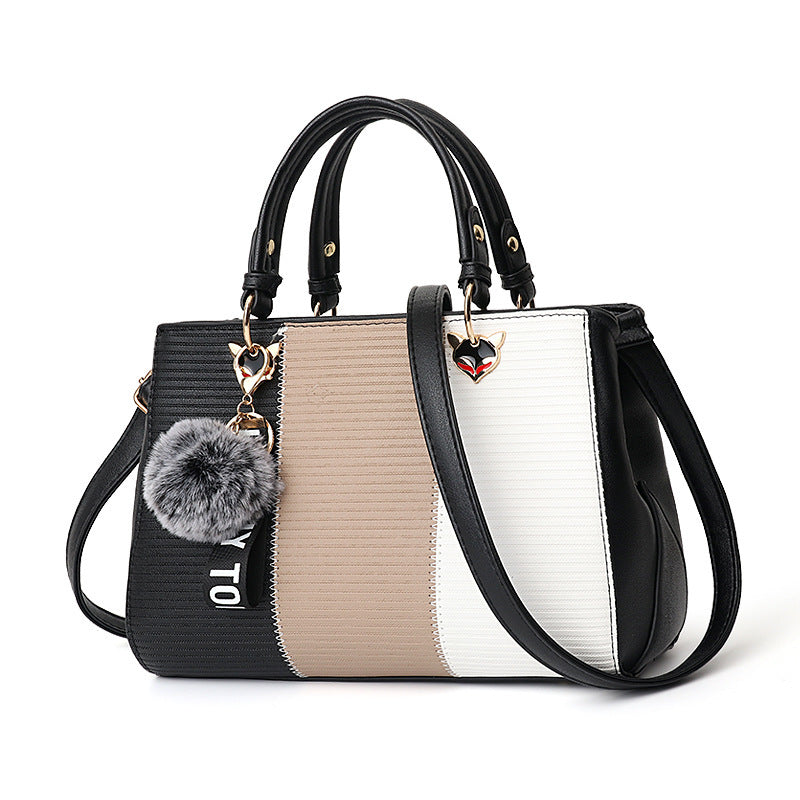S4R-Women Hairball Ornaments Totes Patchwork Handbag Party Purse Ladies Messenger Crossbody Shoulder Bags Women Handbags