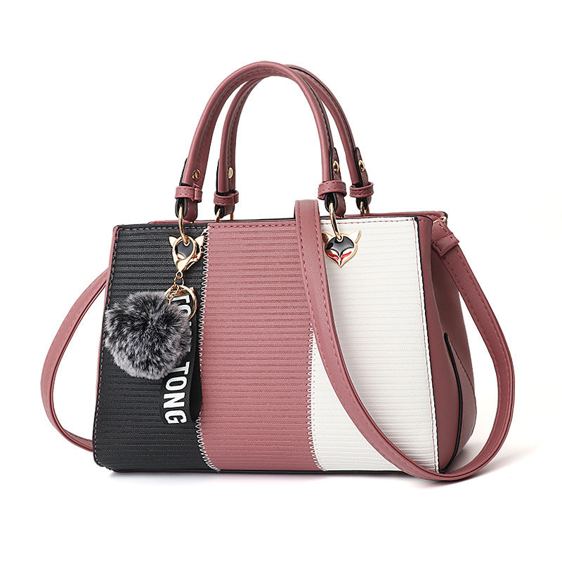 S4R-Women Hairball Ornaments Totes Patchwork Handbag Party Purse Ladies Messenger Crossbody Shoulder Bags Women Handbags