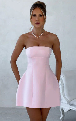 S4R-Fashion Tube Dress Summer Solid Color Casual Backless Slim Short Dresses Party Womens Clothing