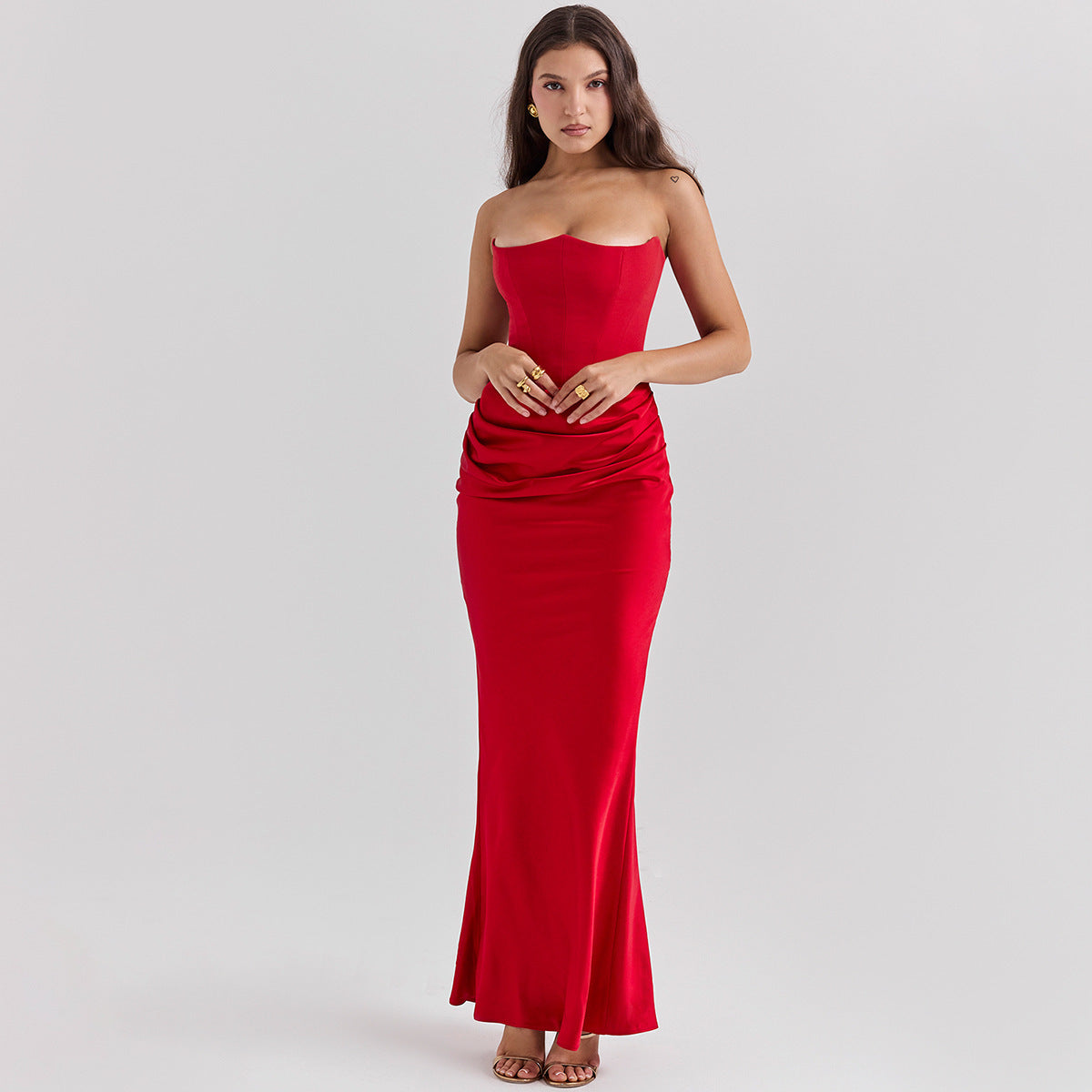 S4R-Slim Tube Top Long Dress Sexy Fashion Bandeau Backless Party Evening Dresses For Women Clothing