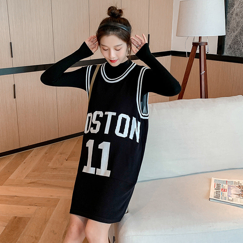 S4R-Autumn and Winter Maternity Dresses Out Fashion Two-Piece Maternity Dresses