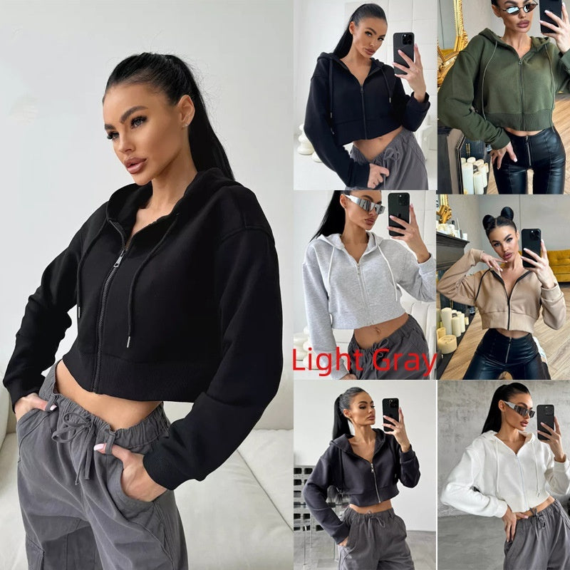 S4R-Fashion Hoodies Zipper Hooded Drawstring Short Long Sleeve Sweater