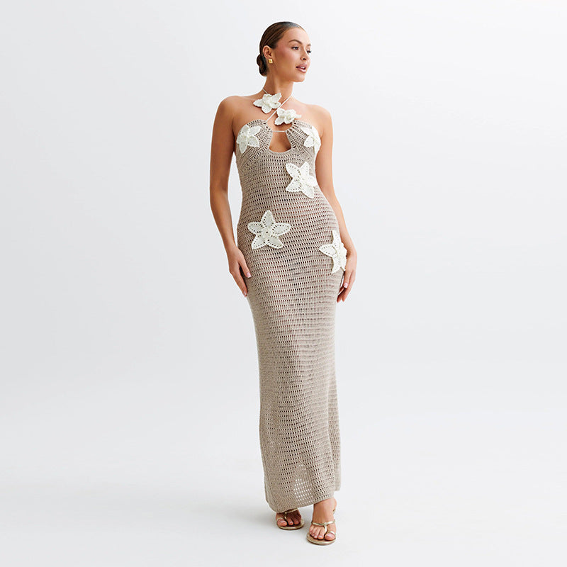 S4R-Slim Halterneck Dress With Stars Summer Sexy Seaside Beach Long Dresses Women's Clothing