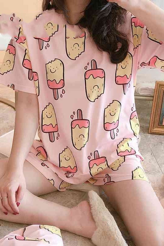 S4R-ShorT Sleeve Cute Sleepwear Homewear