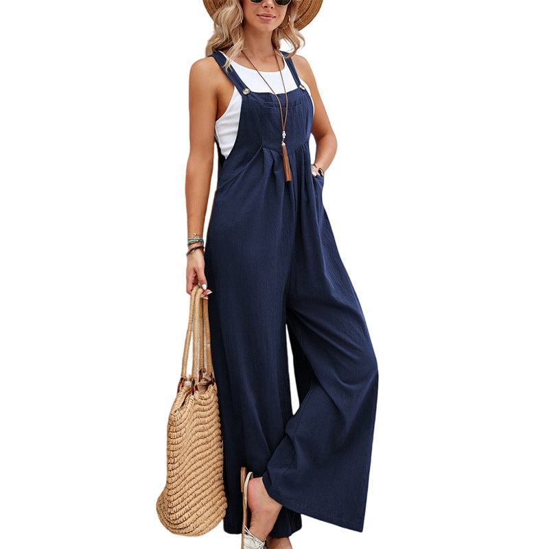 S4R-Women Long Bib Pants Overalls Casual Loose Rompers Jumpsuits With Pockets