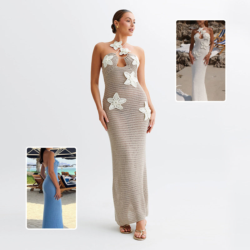 S4R-Slim Halterneck Dress With Stars Summer Sexy Seaside Beach Long Dresses Women's Clothing
