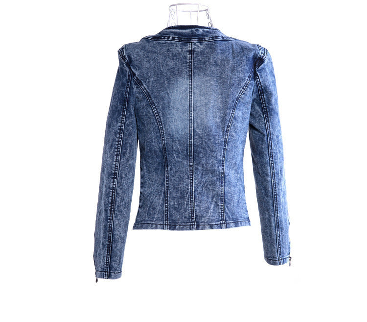 S4R-Spot stretch denim jacket rhinestone sequins retro short coat denim jacket denim jacket