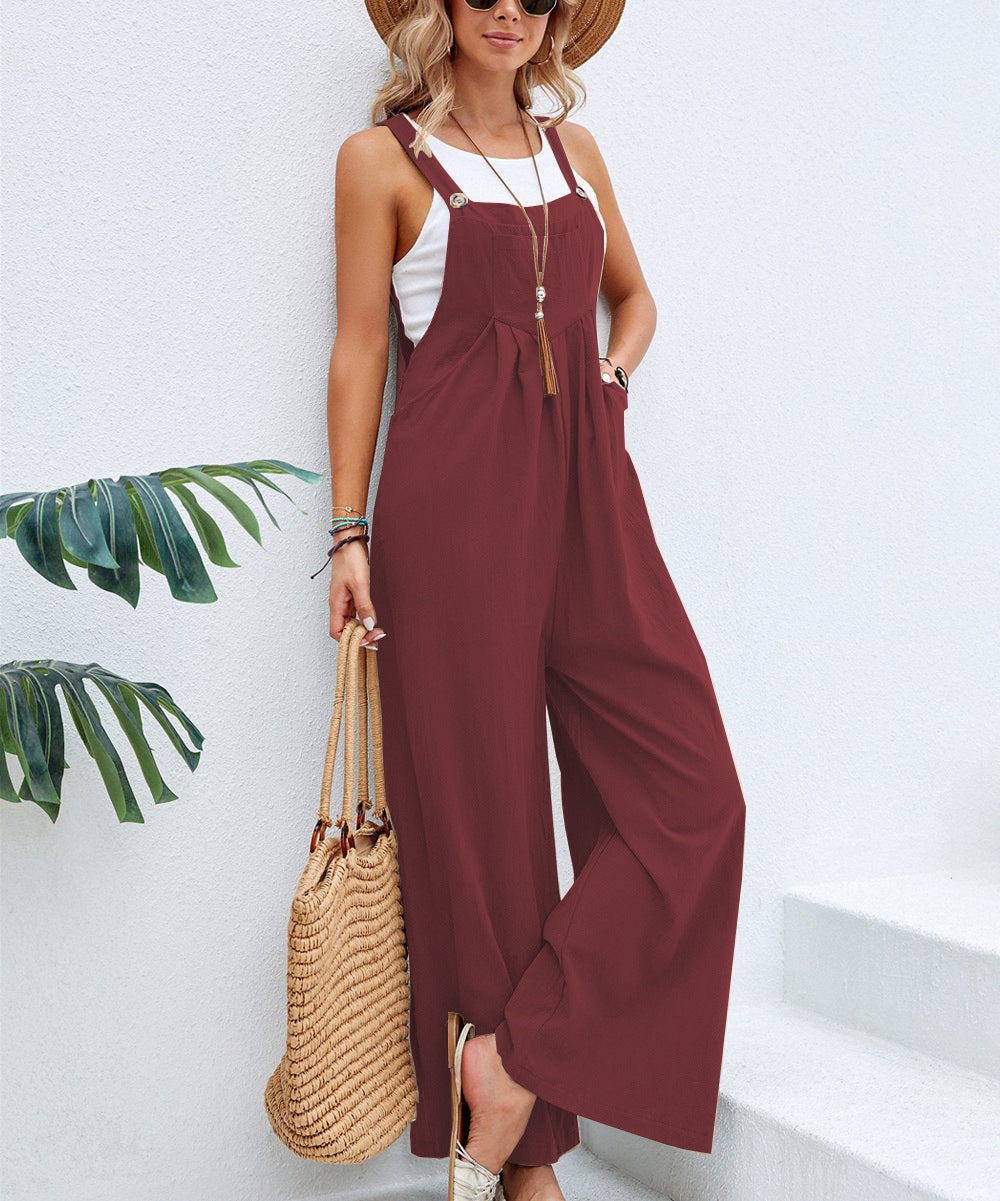S4R-Women Long Bib Pants Overalls Casual Loose Rompers Jumpsuits With Pockets